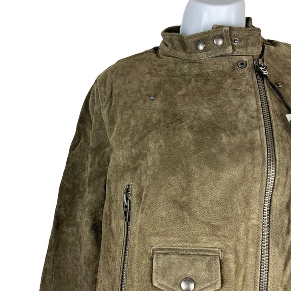 NEW BLANKNYC Cropped Suede Moto Boho Jacket Rosemary Green 100% Leather Jacket - Picture 4 of 12